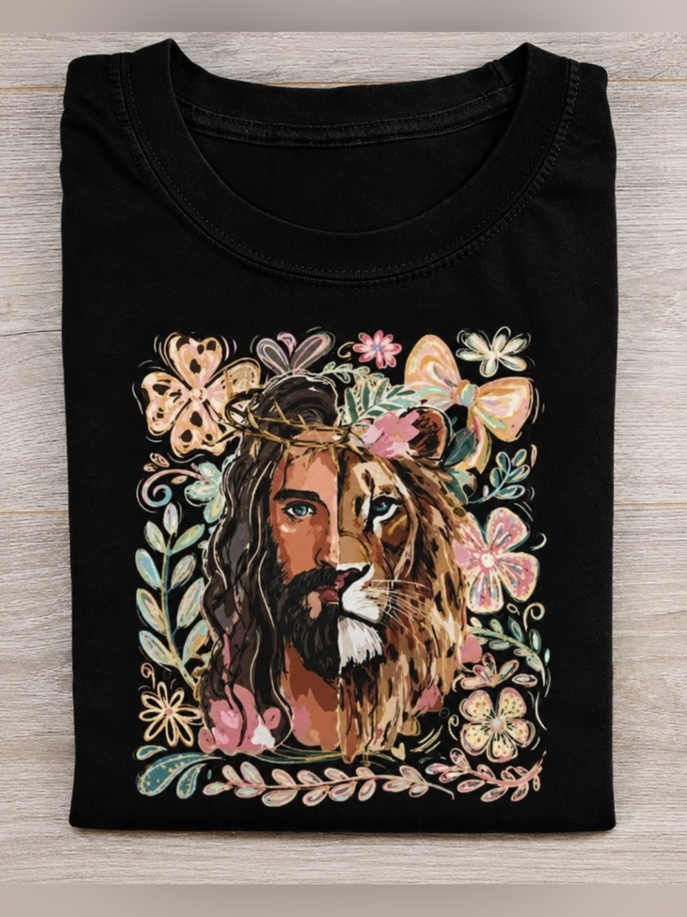 Black Lion And Jesus Graphic T-Shirt Style Unisex And Vintage